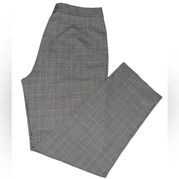 EUC St. John Wool Spandex Stretch Trouser Dress Pant Black Cream Plaid Size 12 - Picture 5 of 14